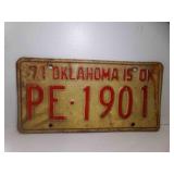 1971 Oklahoma is OK License Plate  PE-1901