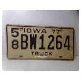 1977 White w/Black Iowa Truck License Plate