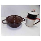 Vintage Brown Speckled Enamelware Cooking Pot