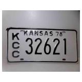 1978 White w/Black Kansas License Plate KCC-32621