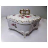 Vintage Porcelain Trinket Box Moss Rose Design &