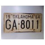 1964 Oklahoma White w/Black License Plate GA-8011