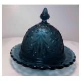 Vintage Tiara Bicentennial Blue Glass Domed Butter