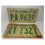 2 1972 Oklahoma is OK License Plates   XT-7327