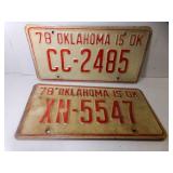 2 1978 Oklahoma is OK License Plates - CC-2485