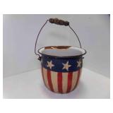 OLD Enamelware Bucket Hand Painted Patriotic