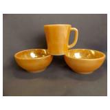 2 Fire King Peach Lustre Bowls with Coffee Cup