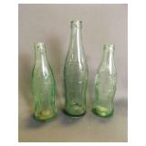 3 Embossed Green Coca-Cola Bottles - 6oz. Dodge