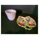 Fire King White milk Glass Vase, Italian Painted