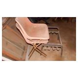 2- PLASTIC CHAIRS, METAL STAND