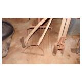 LARGE PITCH FORK, AX, POST HOLE DIGGER