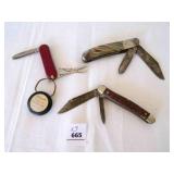 3 Pocket Knives, no markings, Mother of pearl
