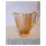 Heavy Clear Glass Pitcher, Pink Cherry Blossoms