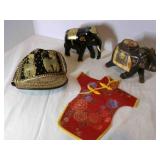 2 wood enameled elephant, geisha dress for bottle