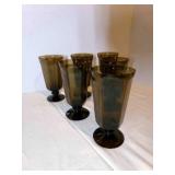 6 Brown Glass Stemmed Tea Water Drinking Glasses