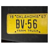 Vintage Oklahoma Farm Truck license, 1967
