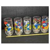5 Peyo Smurf Drinking Glasses, 6' tall