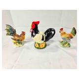 2 Rooster figurines; Ceramic Rooster teapot