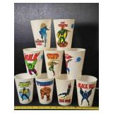 9 Marvel Action figures plastic glasses