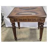 wood end table w/glass inserts