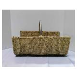 Hand-woven wicker storage basket w/metal