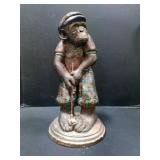 Chalkware monkey statue, golfing attire, vintage