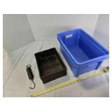 Small Rubbermaid container; small woven basket