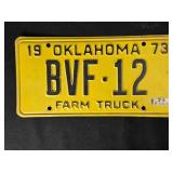 Vintage Oklahoma Farm Truck license, 1973