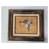 Framed Duck painting on cork by Mona Story