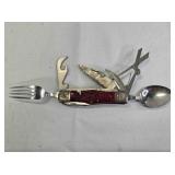 Ten piece Hobo Knife; 2 knives, saw, can opener