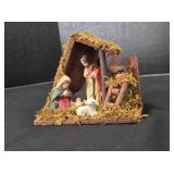 Porcelain Nativity set w/wood stable