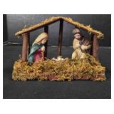 Porcelain Nativity set w/wood stable