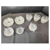 11 clear cubed glass teacups, 12 saucers