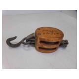 Vintage Roller Bushed Wooden Block & Tackle