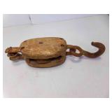 OLD Rustic Wooden Block & Tackle Pulley