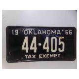 1966 Oklahoma Tax Exempt Black w/White License