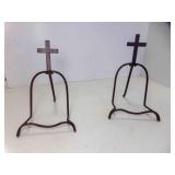 2) Vintage Bronze Tone Metal Cross Table Top
