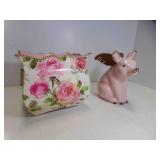 Ceramic Flying Pig w/Metal Wings - Burton & Burton