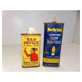 2 Vintage EMPTY Lighter Fluid Cans - Red Devil