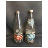 Two Vintage 32oz Dr. Pepper Glass Soda Bottles