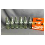 6 Vintage 8oz Green Glass Coca-Cola Bottles
