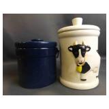 Vintage Cobalt Blue Enamelware Crock With Metal