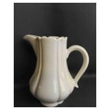 Vintage White Porcelain Pitcher Featuring a Ribbed
