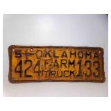 1951 Oklahoma Farm Truck License Plate Yellow