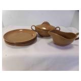Brown Melamine Sugar & Creamer Set & 4 Saucers