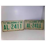 1972 & 1977 Oklahoma is OK License Plates AL-2411