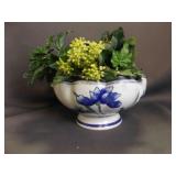 Vintage Ceramic Pedestal Planter Bowl - Blue
