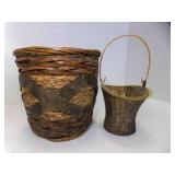 Woven Wood  Flower Basket (Plastic Lined) & Tela
