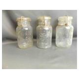 3 Vintage Embossed Clear Glass 1qt Canning Jars