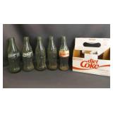 5 8oz Green Glass Coca-Cola Bottles - 2 Embossed